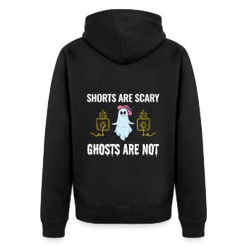 Elektriker Halloween: Shorts sind gruselige Geister - Unisex Premium Bio Zip Hoodie - Schwarz - Hinten - Nico (187cm)