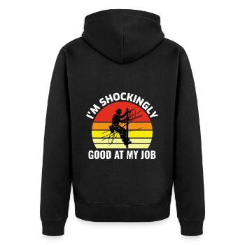 Lineman Humor Schockierend gute Arbeit Elektrizität Arbeit - Unisex Premium Bio Zip Hoodie - Schwarz - Hinten - Nico (187cm)