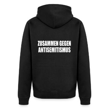 zusammen gegen antisemitismus - Unisex Premium Bio Zip Hoodie - Schwarz - Hinten - Nico (187cm)