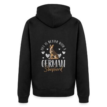 Deutscher Schäferhund Pfote Diensthund - Unisex Premium Bio Zip Hoodie - Schwarz - Hinten - Nico (187cm)