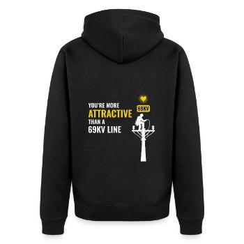 Lineman Valentine 69kV Line Attraction Humor Liebe - Unisex Premium Bio Zip Hoodie - Schwarz - Hinten - Nico (187cm)