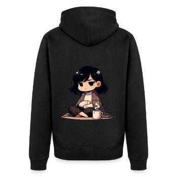 Personnage d’anime confortable avec boisson chaude - Veste à capuche bio Premium Unisexe - noir - Dos - Nico (187cm)
