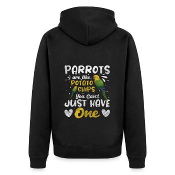Vogel Macaw - Unisex Premium Bio Zip Hoodie - Schwarz - Hinten - Nico (187cm)