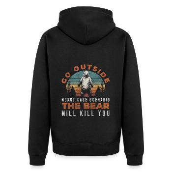 Grizzly Gefahr - Unisex Premium Bio Zip Hoodie - Schwarz - Hinten - Nico (187cm)