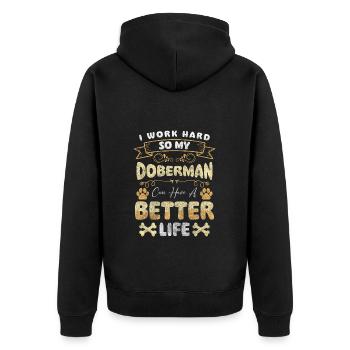 Dobermann Rassehund Schutz Wachschutz - Unisex Premium Bio Zip Hoodie - Schwarz - Hinten - Nico (187cm)