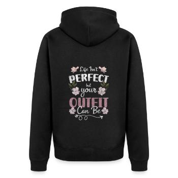 Mode Trendsetter Modell Modisch - Unisex Premium Bio Zip Hoodie - Schwarz - Hinten - Nico (187cm)