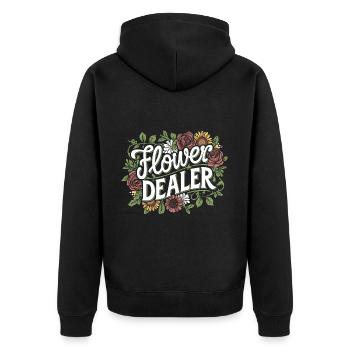 Flower Dealer 6 - Unisex Premium Bio Zip Hoodie - Schwarz - Hinten - Nico (187cm)