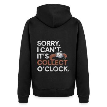Uhr Sammler Zeit Oldschool - Unisex Premium Bio Zip Hoodie - Schwarz - Hinten - Nico (187cm)