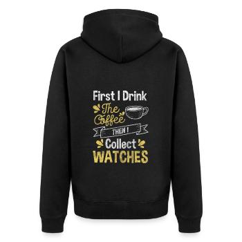 Uhr Sammler Zeit Oldschool - Unisex Premium Bio Zip Hoodie - Schwarz - Hinten - Nico (187cm)