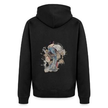 Japanisch Mythologie Kampfkunst Nerd - Unisex Premium Bio Zip Hoodie - Schwarz - Hinten - Nico (187cm)