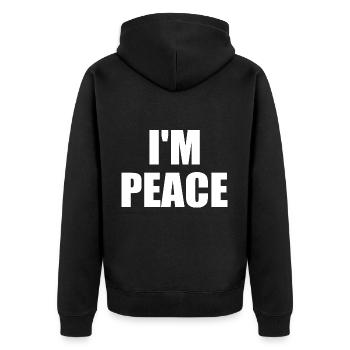 i come in peace i'm peace - Unisex Premium Organic Zip Hoodie - black - Back - Nico (187cm)