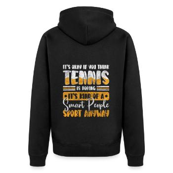Tennisball Workout Aufschlag - Unisex Premium Bio Zip Hoodie - Schwarz - Hinten - Nico (187cm)