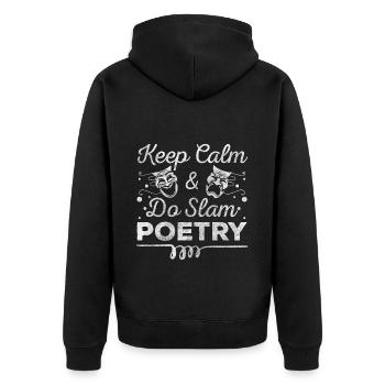 Poetry Texte Poet - Unisex Premium Bio Zip Hoodie - Schwarz - Hinten - Nico (187cm)
