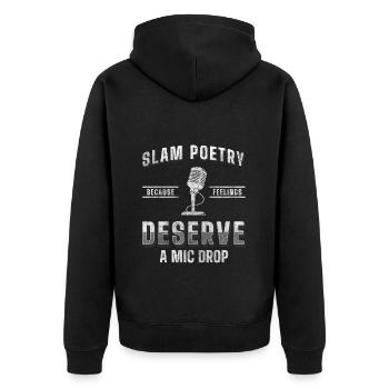 Slam Poetry Gedanken Text Dichtung - Unisex Premium Bio Zip Hoodie - Schwarz - Hinten - Nico (187cm)