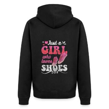 Schuh Sammler Kaufsucht - Unisex Premium Bio Zip Hoodie - Schwarz - Hinten - Nico (187cm)