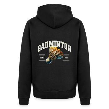 Badminton - Unisex Premium Organic Zip Hoodie - black - Back - Nico (187cm)