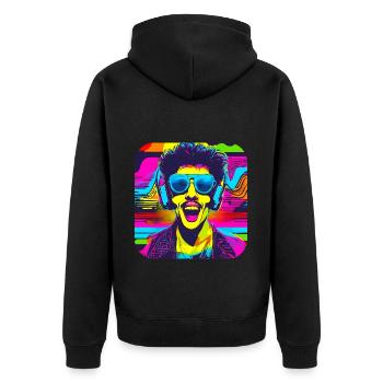 80er Party Vintage Mottoparty - Unisex Premium Bio Zip Hoodie - Schwarz - Hinten - Nico (187cm)
