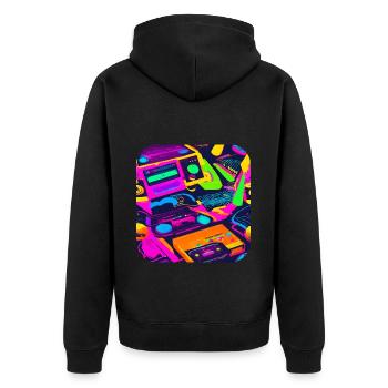 80er Party Vintage Mottoparty - Unisex Premium Bio Zip Hoodie - Schwarz - Hinten - Nico (187cm)