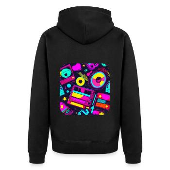 80er Party Vintage Mottoparty - Unisex Premium Bio Zip Hoodie - Schwarz - Hinten - Nico (187cm)
