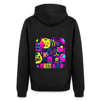 Pop Culture 80er Hits Party - Unisex Premium Bio Zip Hoodie - Schwarz - Hinten - Nico (187cm)
