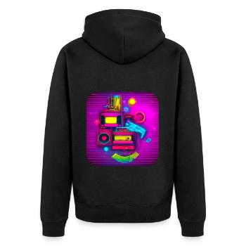 80er Party Vintage Mottoparty - Unisex Premium Bio Zip Hoodie - Schwarz - Hinten - Nico (187cm)