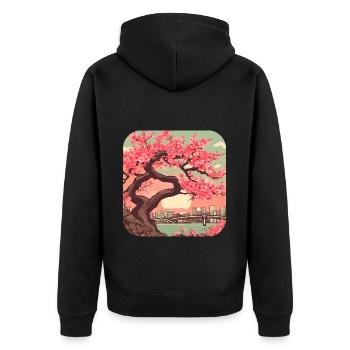 Japan Weltreise Urlaub Kultur - Unisex Premium Bio Zip Hoodie - Schwarz - Hinten - Nico (187cm)
