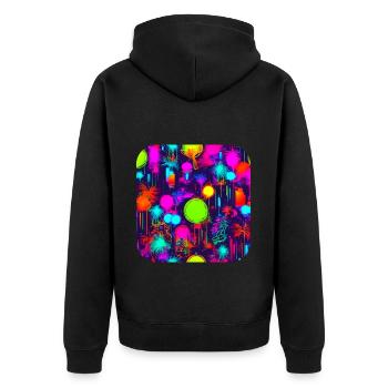 Neon Party UV Elektro House Style - Unisex Premium Bio Zip Hoodie - Schwarz - Hinten - Nico (187cm)
