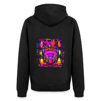 Neon Style UV House Party - Unisex Premium Bio Zip Hoodie - Schwarz - Hinten - Nico (187cm)