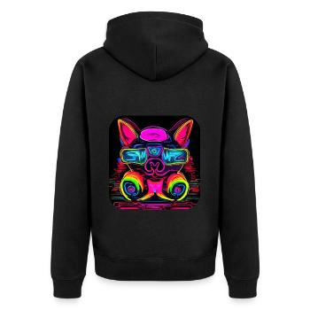 Neon UV Motif Festival Trend Style - Unisex Premium Organic Zip Hoodie - black - Back - Nico (187cm)