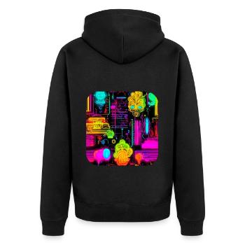 Neon Abstrakt Style Trend UV - Unisex Premium Bio Zip Hoodie - Schwarz - Hinten - Nico (187cm)