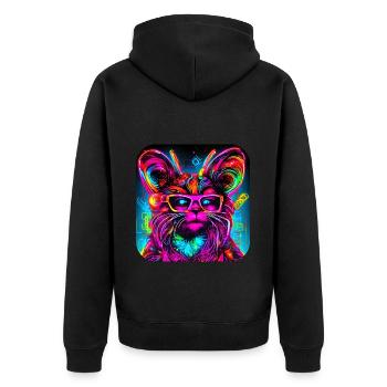 Neon Cyberglow UV Abstrakt Style - Unisex Premium Bio Zip Hoodie - Schwarz - Hinten - Nico (187cm)