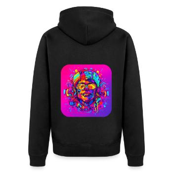 Neon Splash Kreativ Leuchtend UV Style - Unisex Premium Bio Zip Hoodie - Schwarz - Hinten - Nico (187cm)