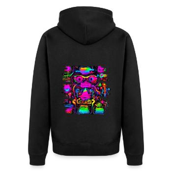 Neon Party UV Elektro House Style - Unisex Premium Bio Zip Hoodie - Schwarz - Hinten - Nico (187cm)