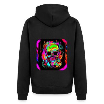 Neon Style Schädel Leuchtreklame Glow - Unisex Premium Bio Zip Hoodie - Schwarz - Hinten - Nico (187cm)
