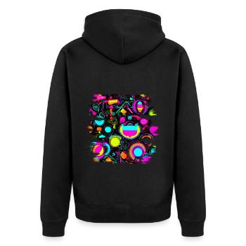 Neon Farben Leuchtend Stil UV - Unisex Premium Bio Zip Hoodie - Schwarz - Hinten - Nico (187cm)