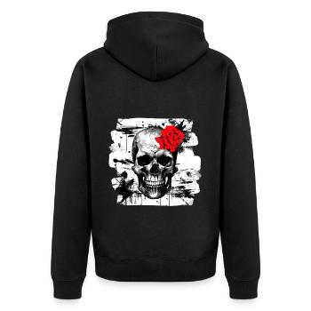 Totenschädel Tattoo Heavy Metal Rocker - Unisex Premium Bio Zip Hoodie - Schwarz - Hinten - Nico (187cm)