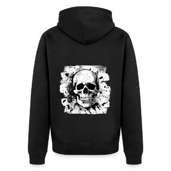 Totenkopf Heavy Metal Rocker Tattoo - Unisex Premium Bio Zip Hoodie - Schwarz - Hinten - Nico (187cm)