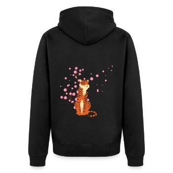 Cherry Blossom Tiger Animal Japanese Sakura Flower - Unisex Premium Organic Zip Hoodie - black - Back - Nico (187cm)
