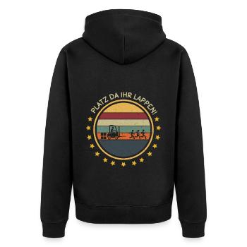 Platz da Ihr Lappen Stapler Staplerfahrer Lagerist - Unisex Premium Bio Zip Hoodie - Schwarz - Hinten - Nico (187cm)