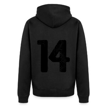 14 Zahl Trikot - Unisex Premium Bio Zip Hoodie - Schwarz - Hinten - Nico (187cm)