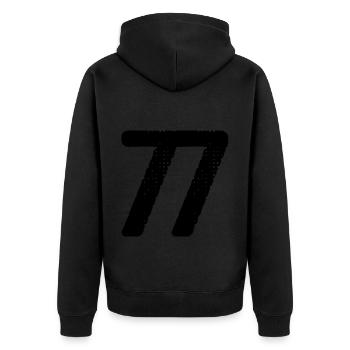 77 Zahl Trikot - Unisex Premium Bio Zip Hoodie - Schwarz - Hinten - Nico (187cm)