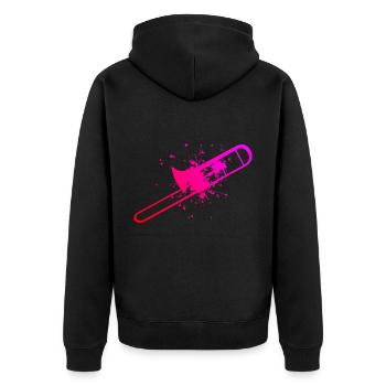 Damen Posaunistin Herren Tenorposaune Posaunisten - Unisex Premium Bio Zip Hoodie - Schwarz - Hinten - Nico (187cm)