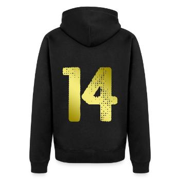 14 Zahl Trikot - Unisex Premium Bio Zip Hoodie - Schwarz - Hinten - Nico (187cm)