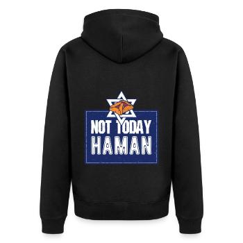 Not Today Haman Purim Judaism - Unisex Premium Organic Zip Hoodie - black - Back - Nico (187cm)