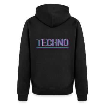 Techno Rave Club Electro Musik Raver - Unisex Premium Bio Zip Hoodie - Schwarz - Hinten - Nico (187cm)