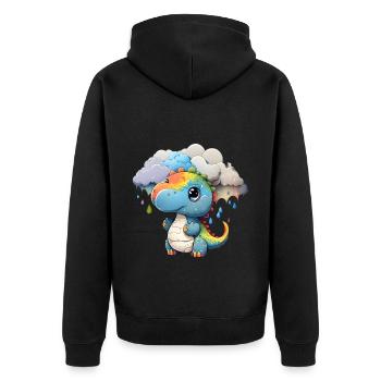 Dinosaurier Kind Regenbogen Geschenk - Unisex Premium Bio Zip Hoodie - Schwarz - Hinten - Nico (187cm)