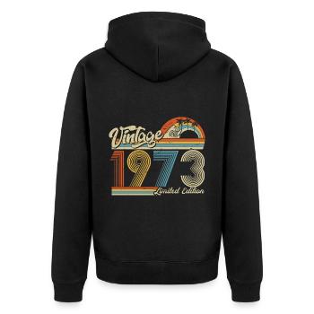 1973 Birthday born in 1973 Retro Vintage - Unisex Premium Organic Zip Hoodie - black - Back - Nico (187cm)
