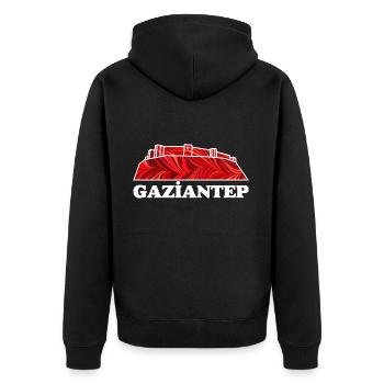 gaziantep e 18 a kale - Unisex Premium Bio Zip Hoodie - Schwarz - Hinten - Nico (187cm)