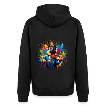 German Shepherd playing violin - Unisex Premium Organic Zip Hoodie - black - Back - Nico (187cm)