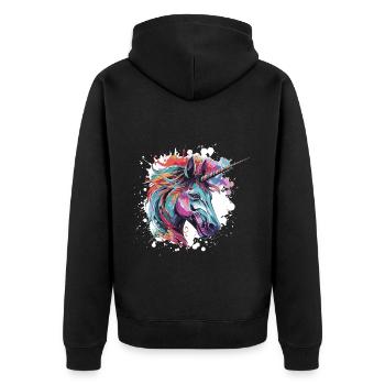 Unicorn Head Portrait - Unisex Premium Organic Zip Hoodie - black - Back - Nico (187cm)